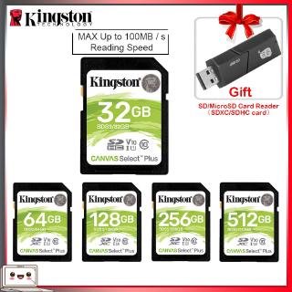 Kingston การ์ดหน่วยความจํา SD 32 GB 64 GB 128 GB cartao de Memōria SDHC SDXC Micro SD Card 256GB สําหรับกล้องวิดีโอ HD 1080p และ 4K