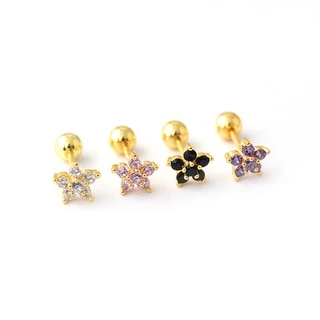 ต่างหูสตั๊ดอัญมณีสแตนเลสลายดอกไม้ Tragus Bar Helix 1 ชิ้น
