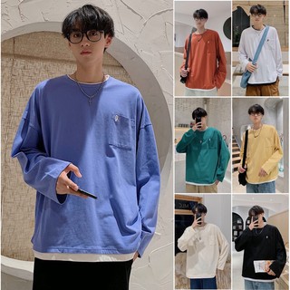 🔥พร้อมส่ง🔥เสื้อ OveRSizE แขนยาวสีพื้น มีกระเป๋าหน้า ( T12 )