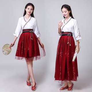 🔥Hot sale~ Hanfu Ancient Costume Cross-collar Han Element เครื่องแต่งกายคลาสสิกปรับปรุงสไตล์โบราณภายใต้กระโปรงนักเรียนช