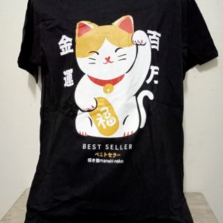 เสื้อยืดพิมพ์ลายการ์ตูนสวยๆ  น้องแมวกวักทรัพย์ สินค้าพร้อมส่ง ราคาถูกโล๊ะสต๊อก