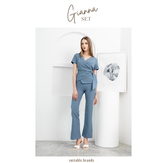 Gianna Set - เซต 2 ชิ้น เสื้อไขว้หน้า+กางเกงขายาว (ฟ้าคราม)