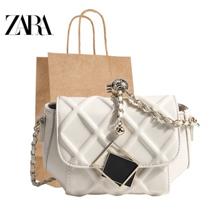 Zara กระเป๋าสะพายไหล่ แต่งสายโซ่คล้อง สีทอง สําหรับผู้หญิง 2022