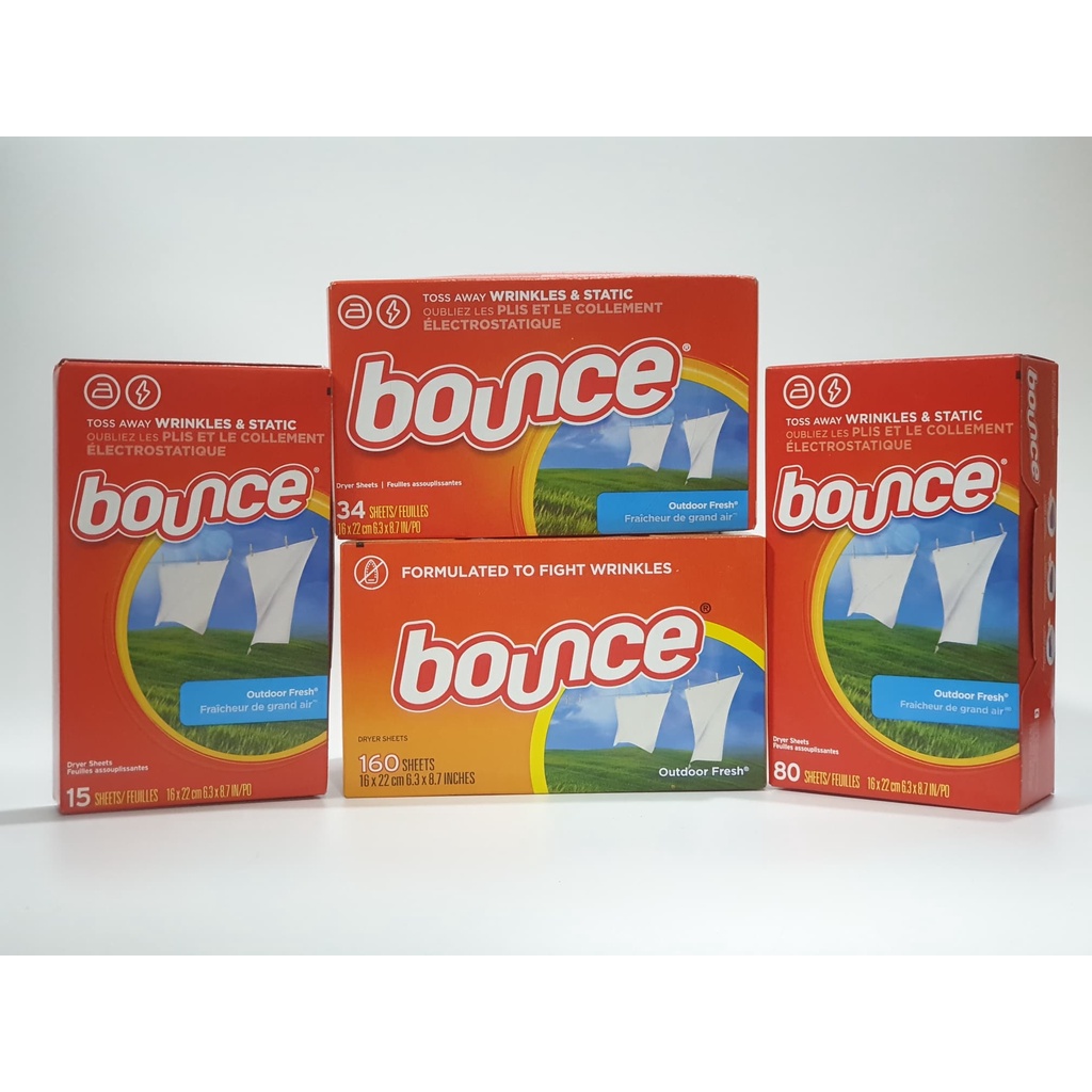 Bounce Dryer Sheets Laundry Fabric Softener กลิ่น Outdoor Fresh แผ่นอบผ้า น้ำยาปรับผ้านุ่มแบบแผ่นสำหรับเครื่องอบผ้า