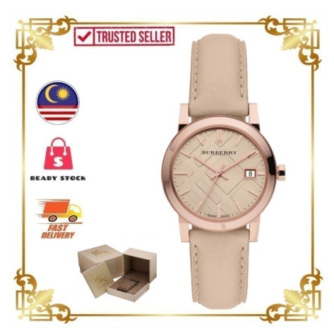 พร้อมสต็อก！BURBERRY BU9109 BU9131 – 34mm Women’s The City Leather Strap Watch นาฬิกาแบรนด์เนมแท้100% สำหรับผู้หญิง