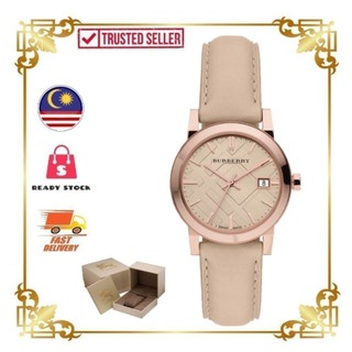 พร้อมสต็อก！BURBERRY BU9109 BU9131 - 34mm Womens The City Leather Strap Watch นาฬิกาแบรนด์เนมแท้100% สำหรับผู้หญิง