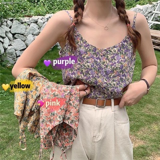 เสื้อสายเดี่ยว ลายดอกไม้ แฟชั่นเกาหลี สําหรับผู้หญิง