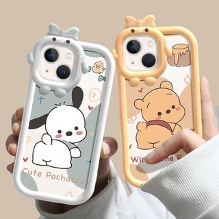 เคสโทรศัพท์มือถือ ซิลิโคนใส กันกระแทก ลายการ์ตูนหมีพูห์น่ารัก 3D สําหรับ iPhone 14 13 12 11 Pro MAX X XR XS MAX 8 7 6 6s Plus SE