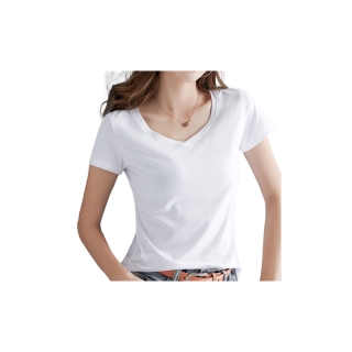 AYF012 ✨แฟชั่นของผู้หญิง ✨แขนสั้นสีพื้น เสื้อยืดผู้หญิง เสื้อยืดคอกลม/คอวี