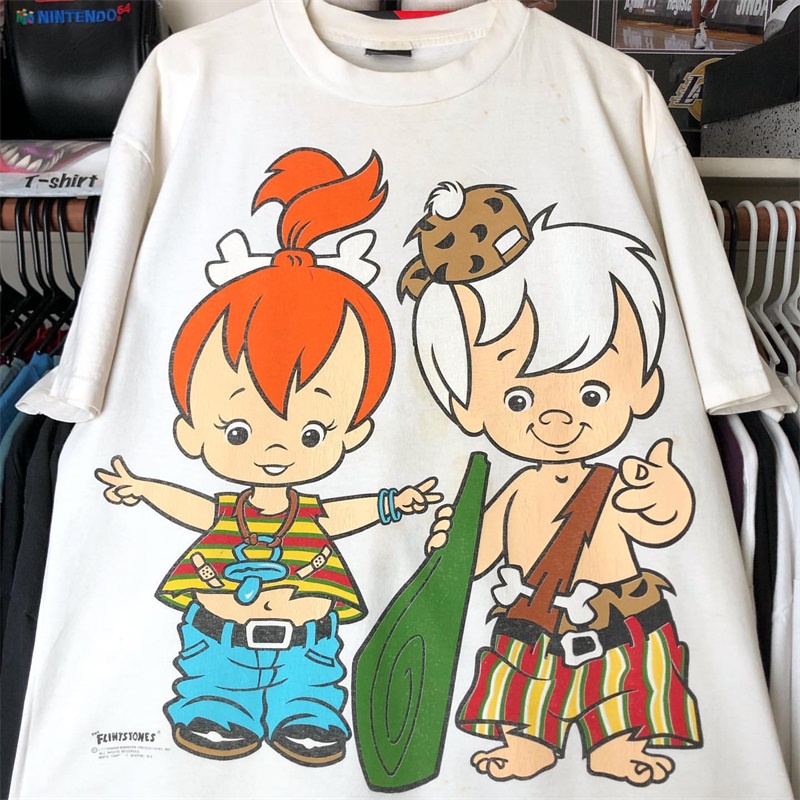 เสื้อยืดคอกลม แขนสั้น ผ้าฝ้ายแท้ พิมพ์ลายการ์ตูนภาพยนตร์ the Flintstones the Flintstones and Muttley