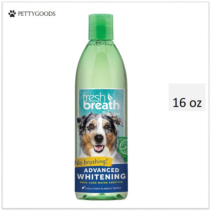 Tropiclean Fresh Breath Oral Care Advanced Whitening (16 oz.) น้ำยาดับกลิ่นปากสุนัข น้ำยาลดคราบหินปูนสุนัข 473 ml