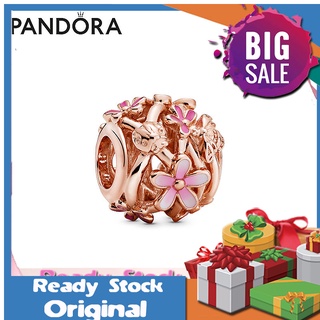 Pandora จี้สร้อยข้อมือเงิน 925 รูปดอกเดซี่ กลวง สีชมพู สีโรสโกลด์ ของขวัญวันเกิด สําหรับผู้หญิง Diy p825