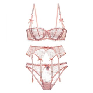 Dropshipping Varsbaby Pink ชุดชั้ั้นใน ผ้าลูกไม้ สีโปร่งใส เซ็กซี่ สำหรับสตรี Sexy lace ultra-thin transparent Lingerie garter V307