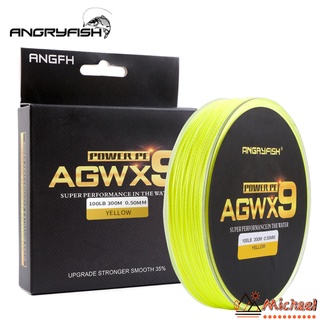 【MC】ANGRYFISH Diominate X9 สายเอ็นตกปลา PE แบบถัก 300 ม. 327 หลา 15LB-100LB สีเหลือง 9 เส้น