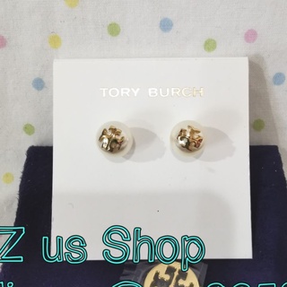 Tory Burch Crystal-Pearl Stud earrings ivory/rose gold งานชอป​.