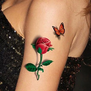 💎♥ 3D ชั่วคราวถอดน้ำได้ Body Art Butterfly Flower Tattoo