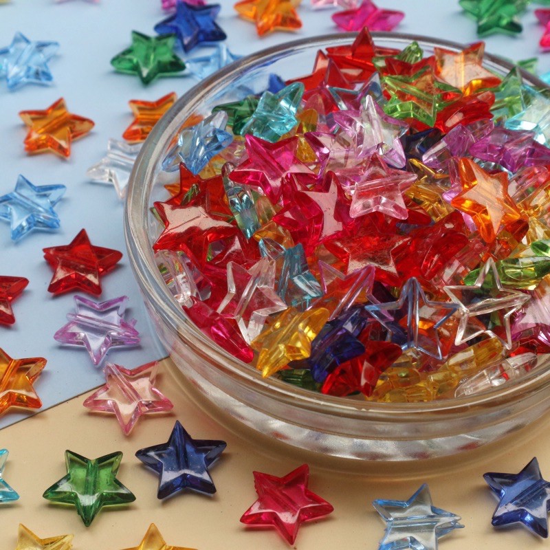 ลูกปัดดาว14mm.คละสี(ใส )20g. (60ชิ้น)"Made in Japan"