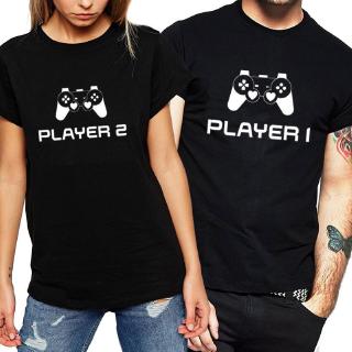 เสื้อแฟชั่นผญ - LoversPlayer12การจับคู่เสื้อยืดผู้หญิงผู้ชายสีดําสีขาวคู่คู่ทีเสื้อเชิ้ตคู่