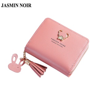 Jasmin NOIR กระเป๋าสตางค์ หนัง PU ใบสั้น มีซิป ประดับพู่ แฟชั่นสตรี