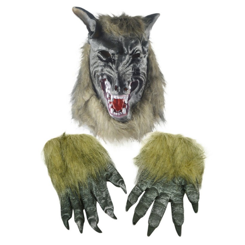 หน้ากาก- มือมนุษย์หมาป่า พร็อพมนุษย์หมาป่า หน้ากากแฟนซี มนุษย์หมาป่า ฮาโลวีน Werewolf Scary Mask Halloween Fancy Costume