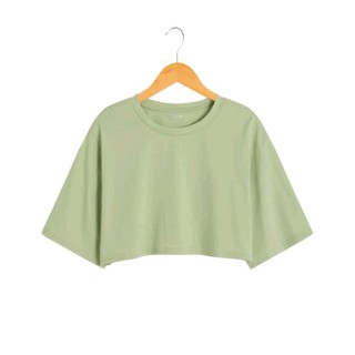 พร้อมส่ง เสื้อยืด oversize แขนสามส่วน ผ้าฝ้าย เสื้อครอป ครอปท็อป เสื้อเอวลอย