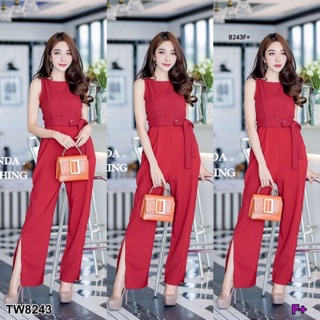 Jumpsuit ชุดจั้มสูทขายาว สีพื้นเนื้อผ้าซาร่า ใส่หวานๆ ทรงแขนกุด เนื้อผ้าสวมใส่สบาย มาคู่กับเข็ดขัดผ้าผูกเอว