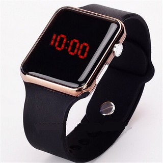 นาฬิกาดิจิตอล แฟชั่นผู้ชาย Square Mirror Face Silicone Band LED