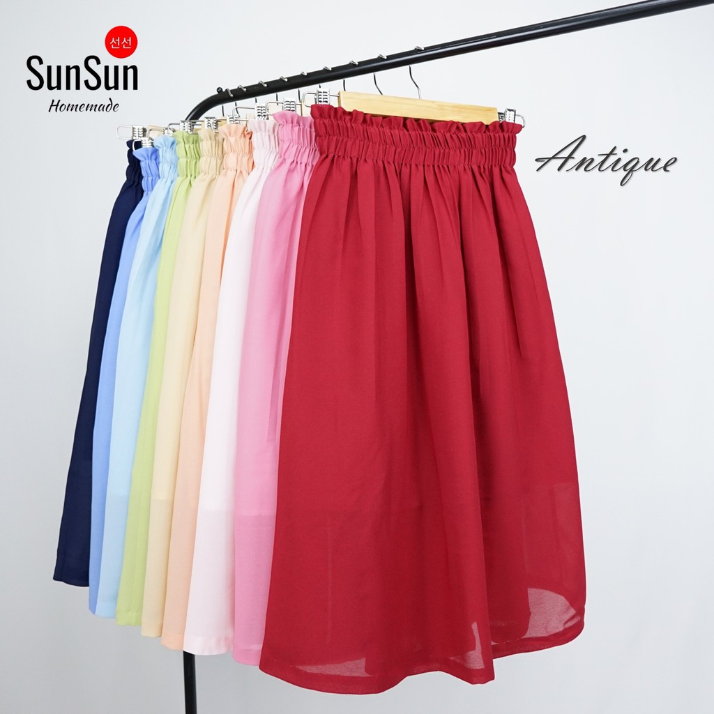 กระโปรงเอวยางยืด รุ่น Antique ผ้าชีฟอง มีซับใน by SunSun Homemade