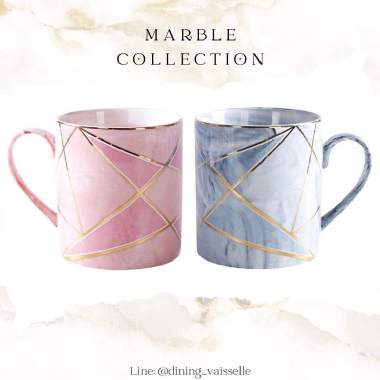 Dining Vaisselle แก้วMarble Cup Mug ลายหินอ่อนขอบทอง สำหรับใส่น้ำ หรือกาแฟ หรูหรามีระดับ
