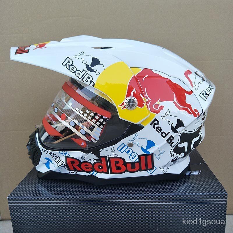 jUyM Red Bull Helmet White Full Face Helmet for OffRoad Motorcycle Red