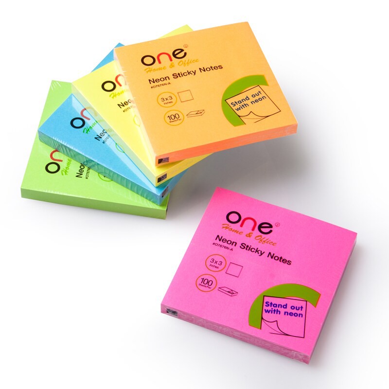 กระดาษโน้ต 3x3นิ้ว สะท้อนแสง (แพ็ค5เล่ม) ONE O7676N-A Reflective note paper 3x3 inches (pack of 5 bo