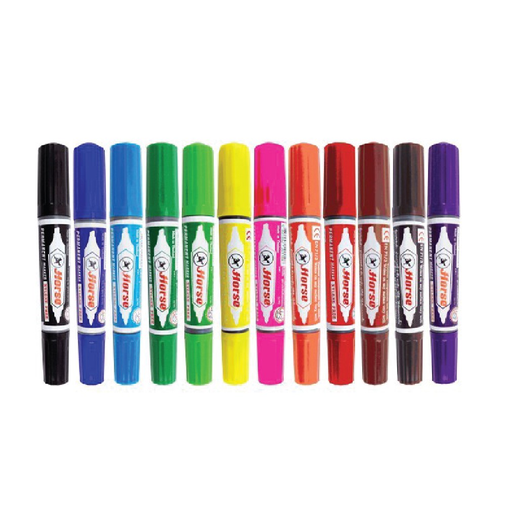 ปากกาเคมี 2 หัว ตราม้า ลบไม่ได้ รุ่น TWIN-PEN (เลือกสีได้) ปากกามาร์คเกอร์ Permanent Marker HORSE