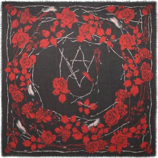 ปกติ 19000 เหลือ 8000 Alexander McQueen Womens Black Silk Blend Nest Of Roses Scarf