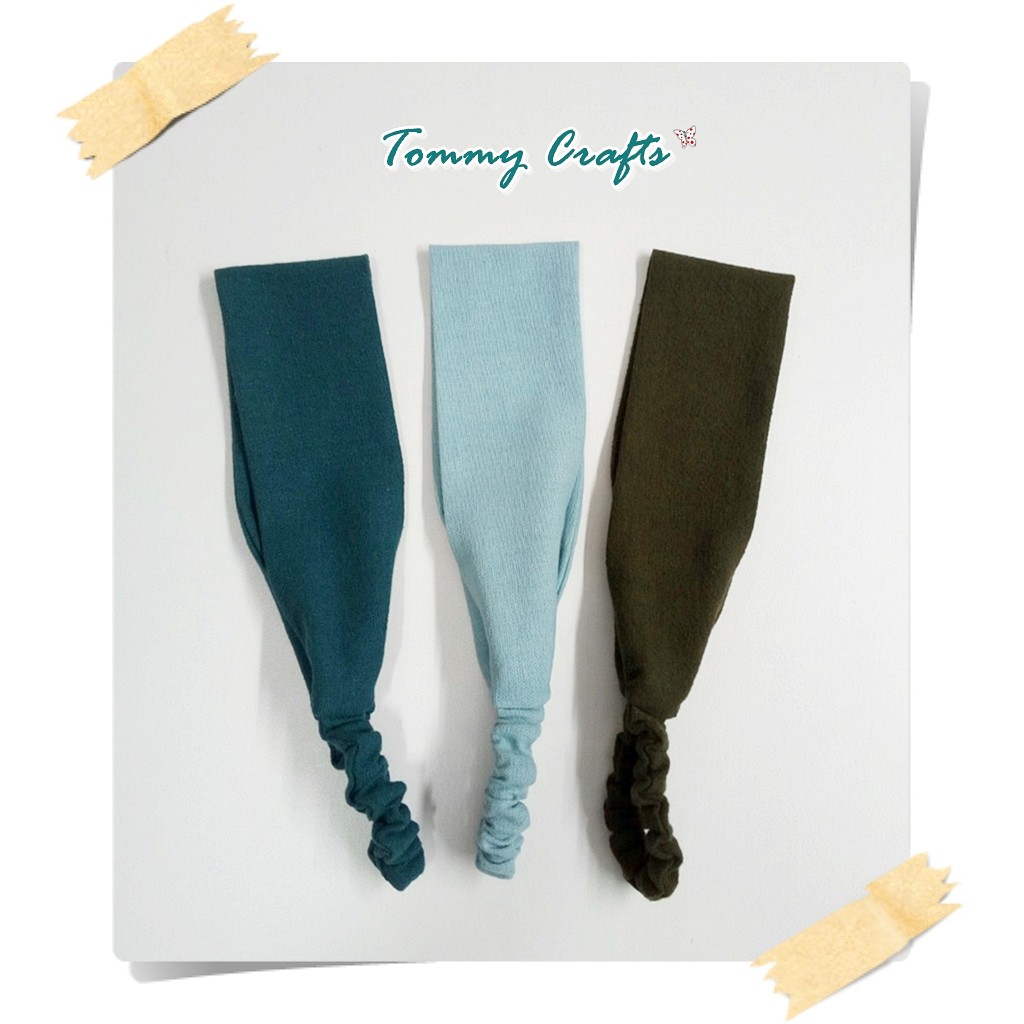 ผ้าคาดผมแบบเรียบผ้าฝ้าย สีพื้น 5 Green color cotton Headbands