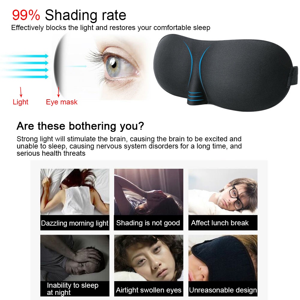3D Sleep Eye Mask หน้ากากปิดตา 3 มิติ ผ้าปิดตา ผ้าฟองน้ํา ป้องกันดวงตา นอนหลับ เดินทาง แรเงา สําหรับผู้ชาย และผู้หญิง