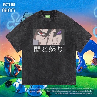 เสื้อยืดโอเวอร์ไซส์เสื้อยืด ขนาดใหญ่ พิมพ์ลาย Psycho Crucify Uchiha Sasuke | หินล้างทําความสะอาด | เสื้อยืด ลายการ์ตูนนา