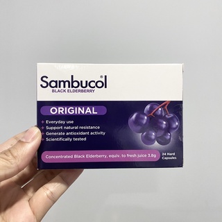 ฉลากไทยมีอย. SAMBUCOL ORIGINAL แซมบูคอล 24แคปซูล วิตามินช่วยเพิ่มภูมิคุ้มกัน และป้องกันไวรัส