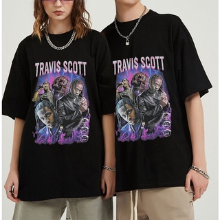 เสื้อผ้าผชเสื้อยืดแขนสั้นลําลอง ผ้าฝ้าย พิมพ์ลาย Travis Scott ทรงหลวม สไตล์ฮิปฮอป พลัสไซซ์ สําหรับผู้ชาย และผู้หญิงS-5XL