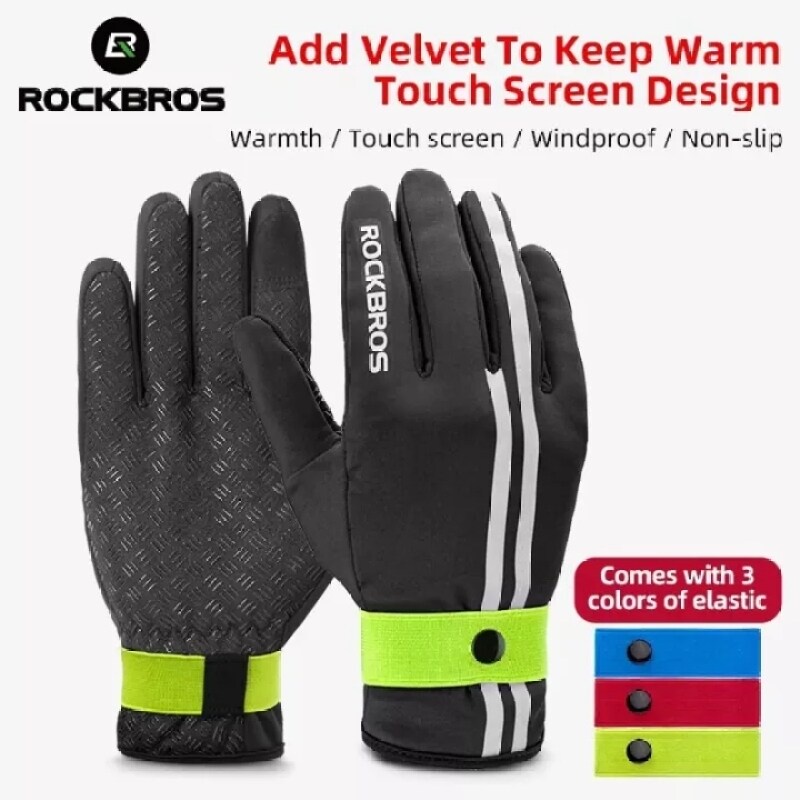 ROCKBROS ถุงมือกีฬา แบบเต็มนิ้ว กันลื่น กันลม ให้ความอบอุ่น สําหรับขี่จักรยาน และรถจักรยานยนต์