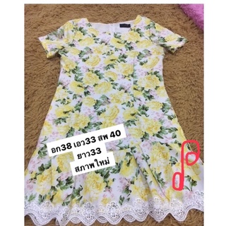 🔥🔥Yellow Floral Dress ระบายลูกไม  อก38”งานป้าย น่ารักเว่อร์🔥🔥❇️ ถูกที่สุด งาน ดีเทล์ครบชุด