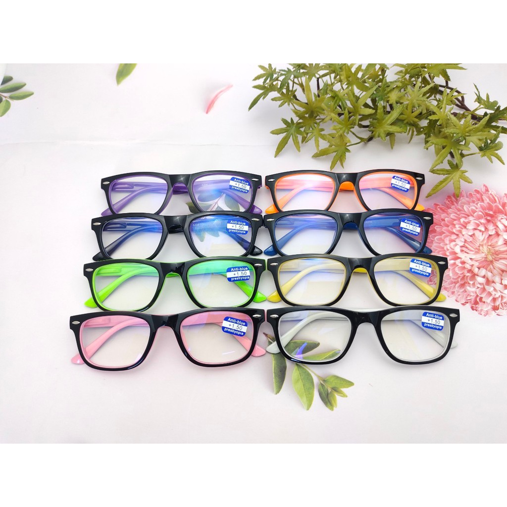 แว่นสายตายาว+กรองแสงสีฟ้า ค่าสายตา+ 50-+1.75 ทรงเหลื่ยม ขาสปริงN. A206