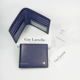 Guy Laroche กระเป๋าสตางค์ผู้ชายใบสั้น พับเดียว สีน้ำเงินกรมท่า หนังนิ่ม หนังลาย ของแท้100% (ใบเล็กช่องการ์ด 8ช่อง)