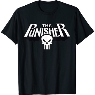 ROUNDคอลูกเรือNeckเสื้อยืด พิมพ์ลายโลโก้ Marvel The Punisher สไตล์เรโทร คลาสสิก สําหรับผู้ใหญ่-4XL