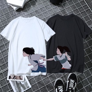 DOUBLEPING【Ready Stock】Couple T-shirt Anime Spirited Away Printed Tshirt Summer Graphic Short Sleeve Shirt Loose Tee