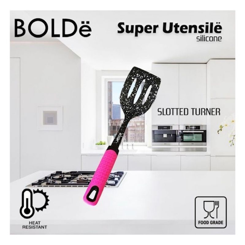 Bolde SUPER UTENSILE SILICONE BLACK PINK 2 IN 1 - SLOTTED TURNER SKIMMER - SPATULA - SUTIL - UTENSIL