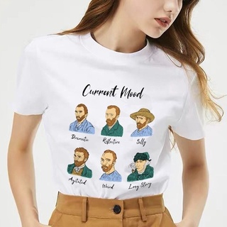 【100% cotton】เสื้อยืดคอกลม แขนสั้น พิมพ์ลายการ์ตูน Van Gogh Art สไตล์ฮาราจูกุ วินเทจ เหมาะกับฤดูร้อน สําหรับผู้หญิง