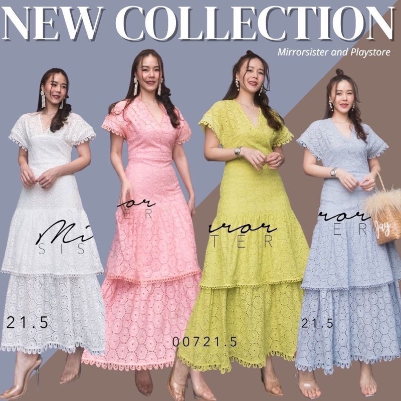 Code : 00721.5 เดรสยาวไปงานสีชมพู เดรสสีพาสเทล  งานป้าย mirrorsister