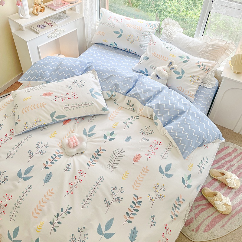 ชุดเครื่องนอนผ้าฝ้าย 100% ลายดอกไม้สี่ชิ้น 3.5 / 5ft / 5ft / 6ft