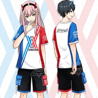 เสื้อยืดแขนสั้นพิมพ์ลายอนิเมะ darling in the franx zero two strolizia สําหรับผู้หญิงและผู้ชาย