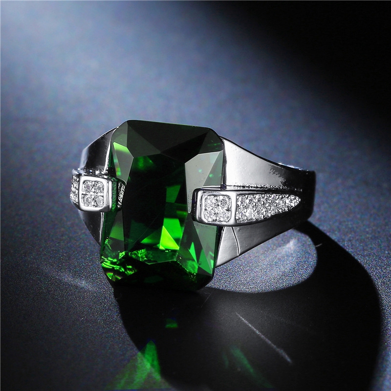 New women's fashion inlaid diamond blue/green zircon silver ring wedding engagement jewelry